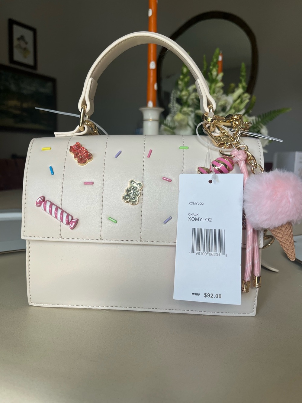 Betsey Johnson Chalk Pink Faux-Leather Top Handle Satchel with Candy Charms